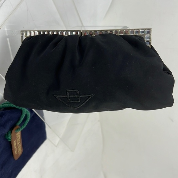 Bottega Veneta Black Silk Nylon Silver and Crystal Structured Evening Clutch Bag - Picture 3 of 13